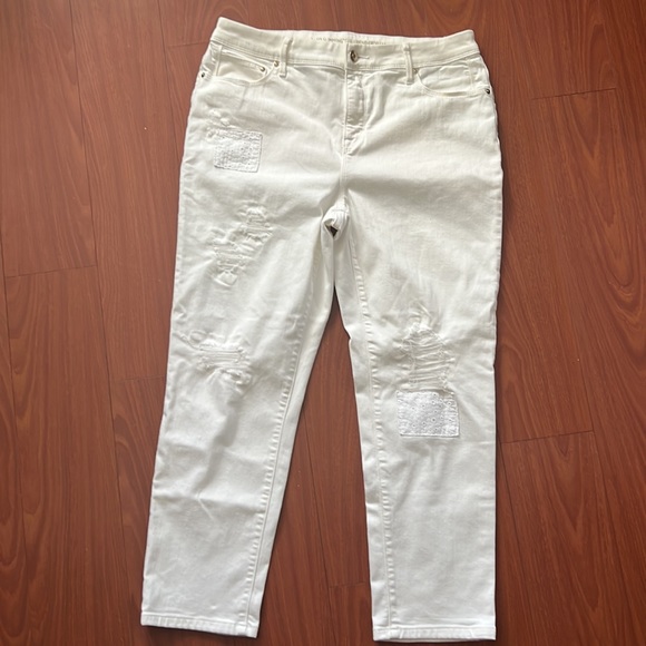 Chico’s So Slimming Girlfriend Crop patchwork white jeans‎ size 1.5/10 - Picture 2 of 14